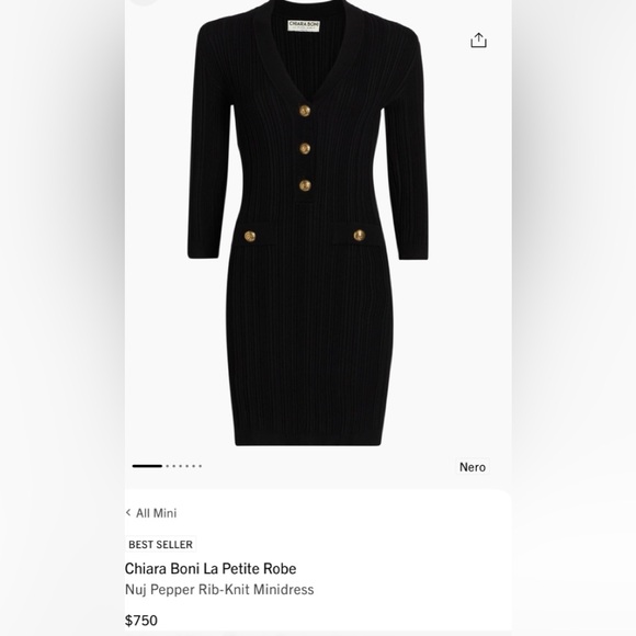 Chiara Boni La Petite Robe Black 3/4 sleeve, Rib-knit Mini Dress Sz Medium - Picture 3 of 12